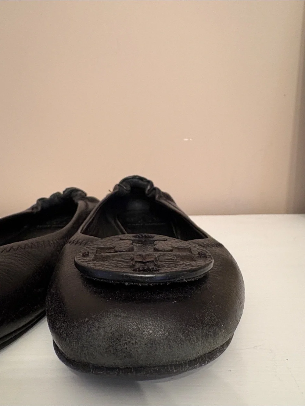 Tory Burch Black Leather Logo Ballet Flats